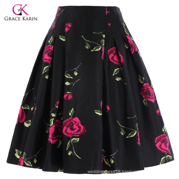 Grace Karin Occident Vintage Retro 50s Floral Pattern Cotton Skirt CL008925-10